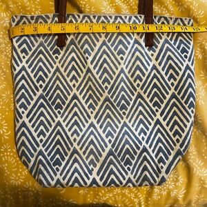 Blue White Chevron Pattern Tote by JOYN  Leather Straps / Never Used